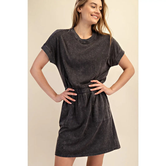 Mineral Washed Cotton Mini Dress