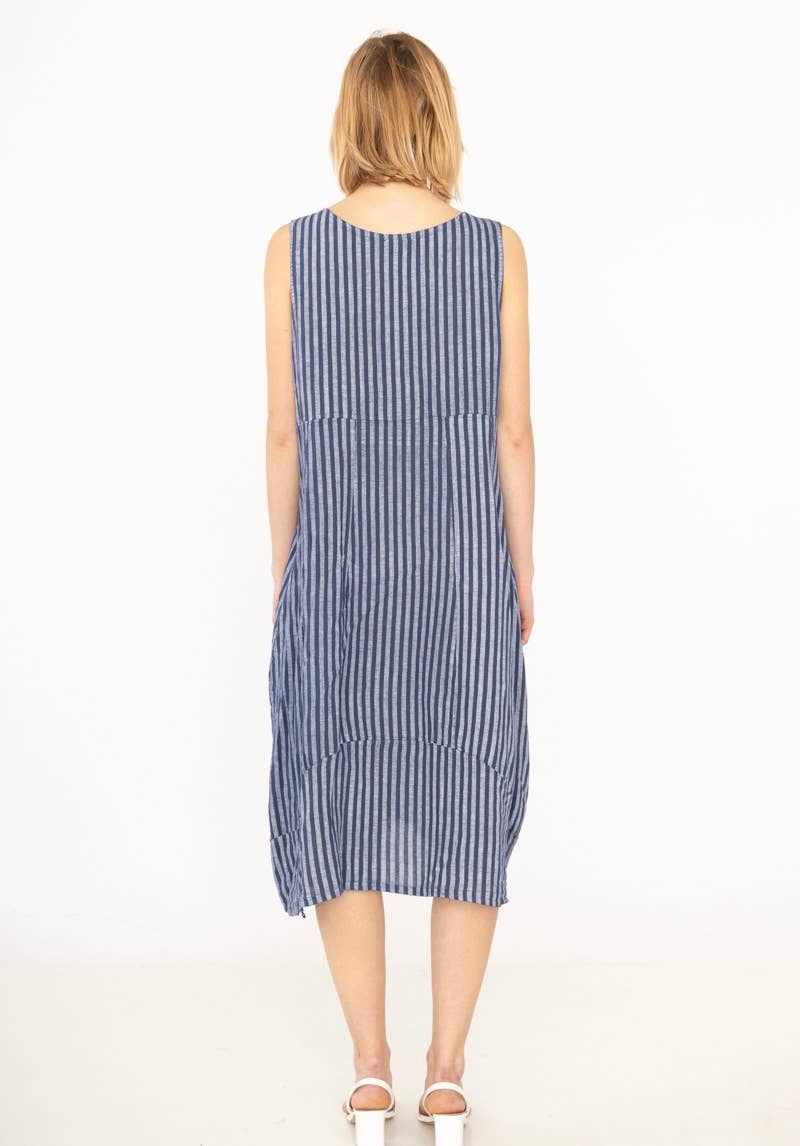 ROBE EN LIN 322 8119 RAYÉE PRINTEMPS ÉTÉ VÊTEMENTS