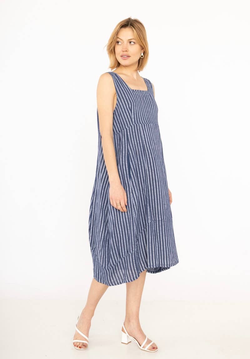 ROBE EN LIN 322 8119 RAYÉE PRINTEMPS ÉTÉ VÊTEMENTS