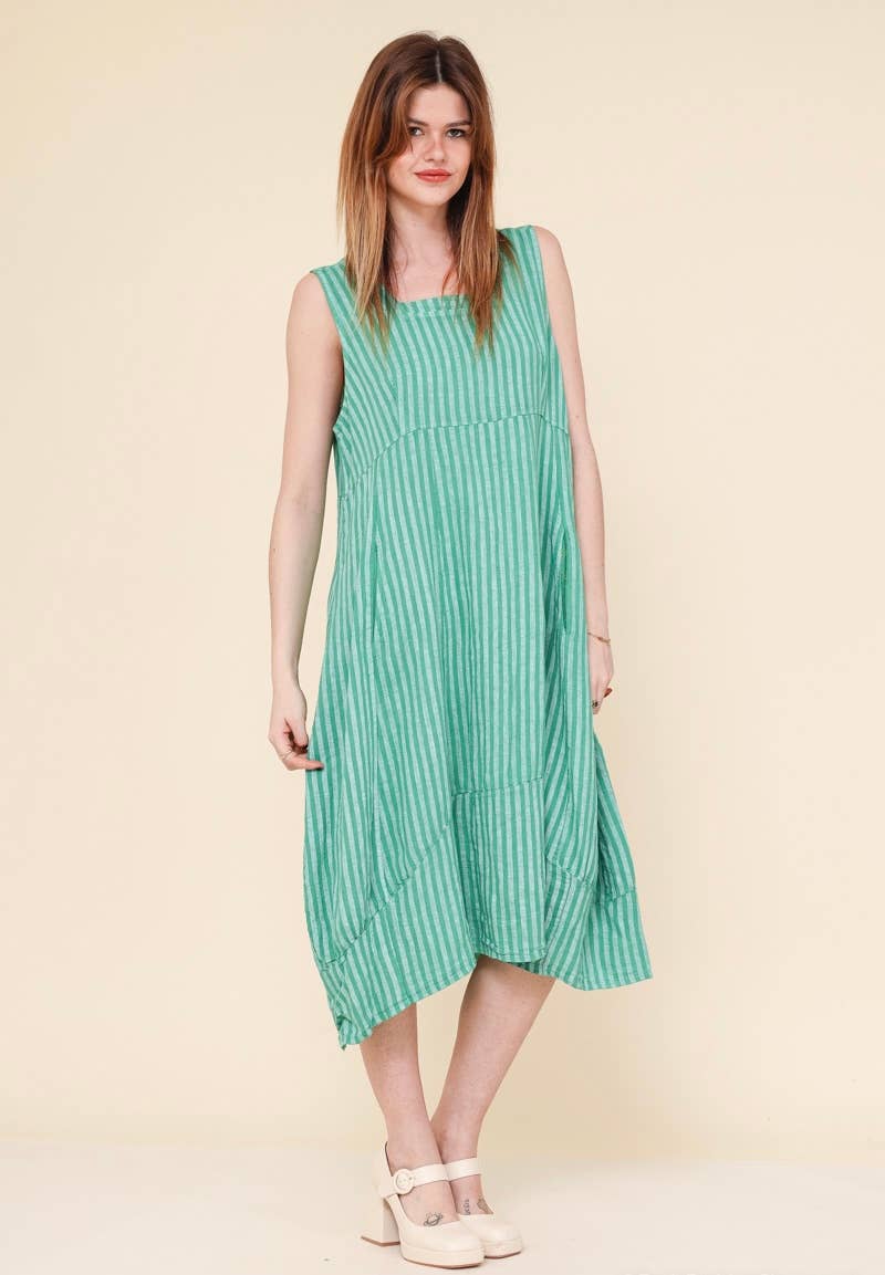 ROBE EN LIN 322 8119 RAYÉE PRINTEMPS ÉTÉ VÊTEMENTS