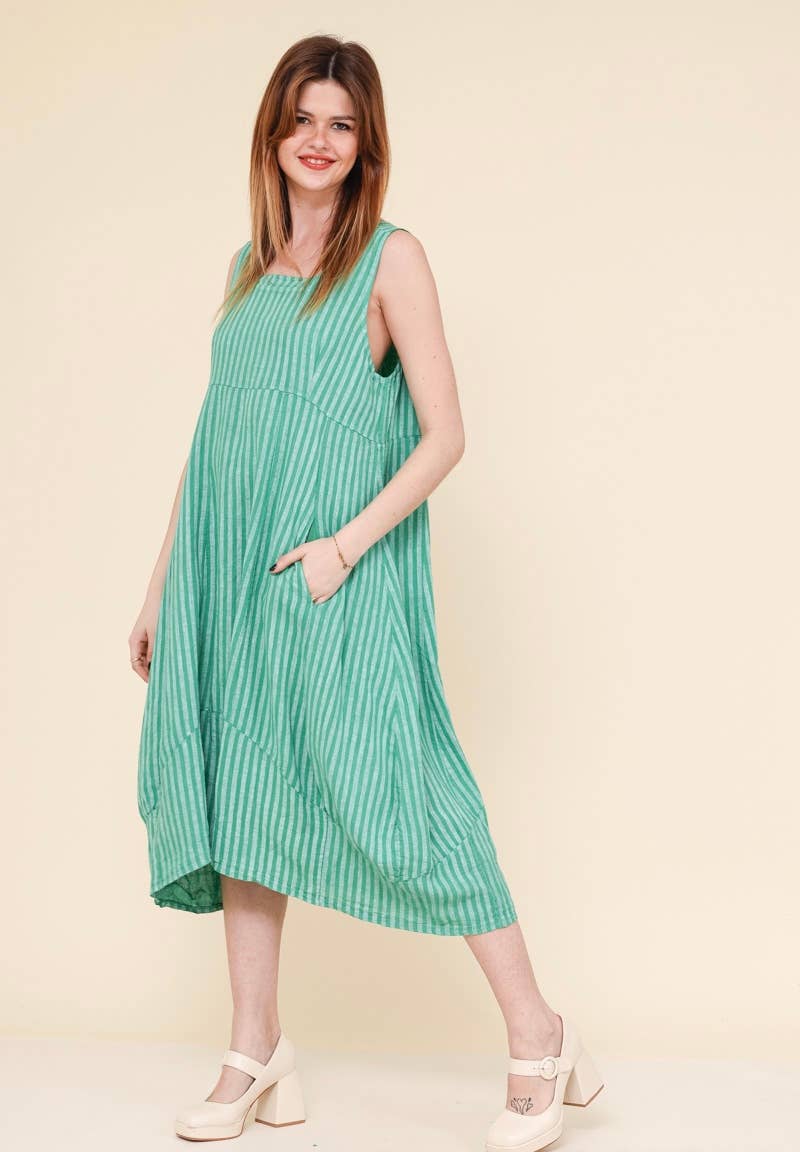 ROBE EN LIN 322 8119 RAYÉE PRINTEMPS ÉTÉ VÊTEMENTS