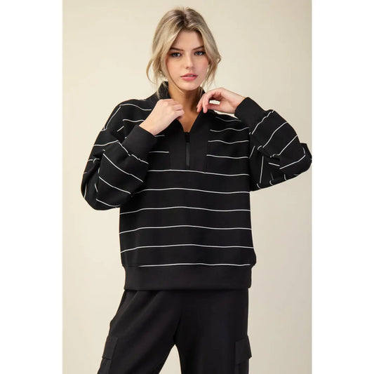 Modal Poly Span Scuba Stripe V-Neck Jacket