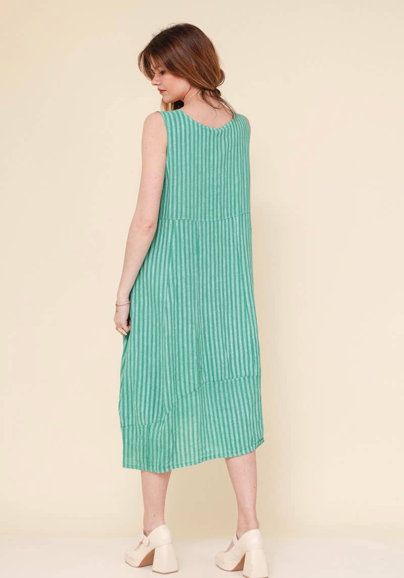 ROBE EN LIN 322 8119 RAYÉE PRINTEMPS ÉTÉ VÊTEMENTS