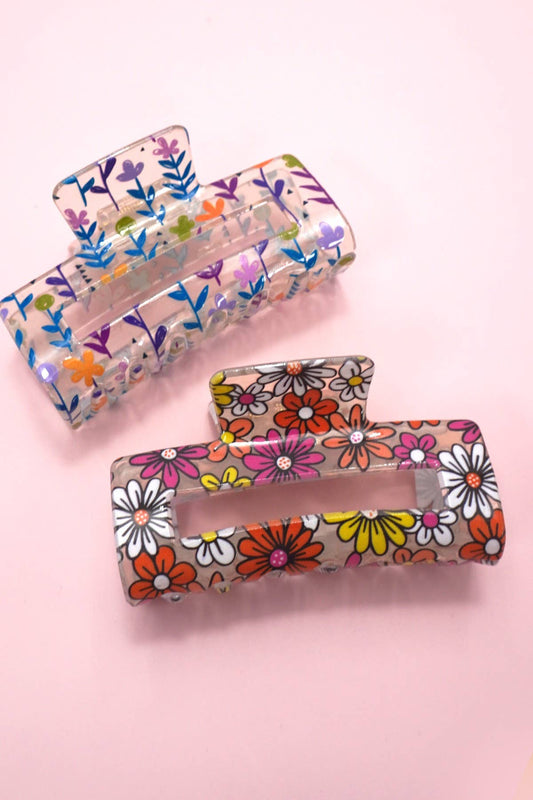 JUMBO FLORAL SUNFLOWER RECTANGLE HAIR CLAW CLIPS