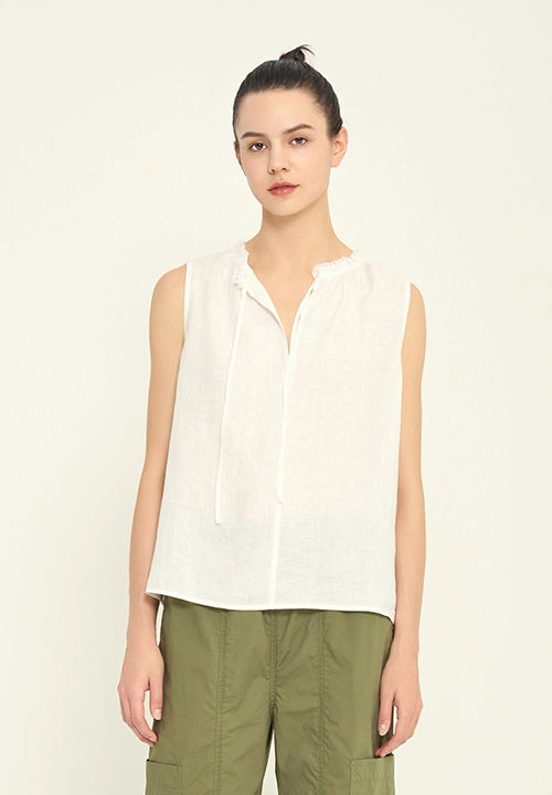 Linen Off White Sleeveless Top