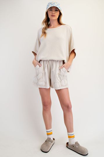 Mineral Washed Thermal Knit Oversized Top