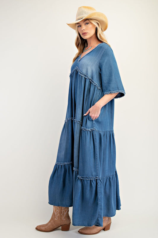 Denim Tiered Maxi Dress