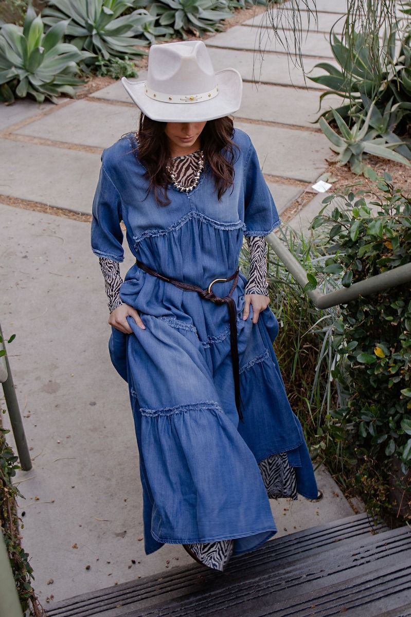 Denim Tiered Maxi Dress