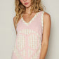 V-Neck Sleeveless Front Woven Heart Peace Patch Top