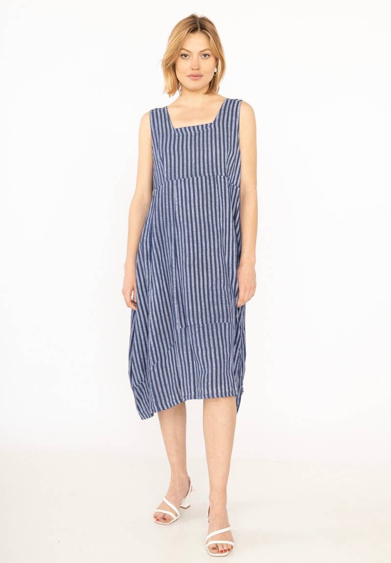 ROBE EN LIN 322 8119 RAYÉE PRINTEMPS ÉTÉ VÊTEMENTS